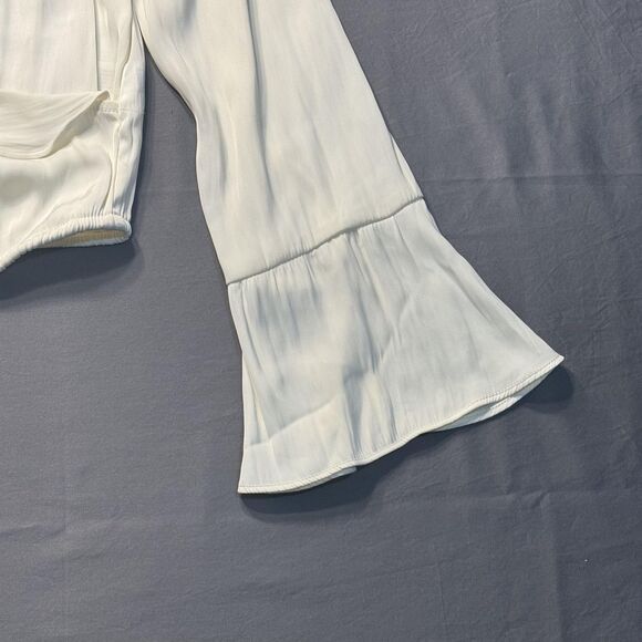 A New Day Shirt Womens XS White Ruffle Wrap Long Bell Sleeve Blouse Top - Picture 3 of 15